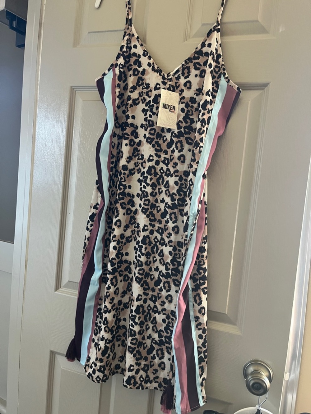 Leopard Slip Dress with Colorful Side Stripes